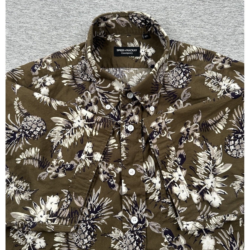 Spier & Mackay Shirt Mens 17.5 Green Floral Pineapple Hawaiian Button Down